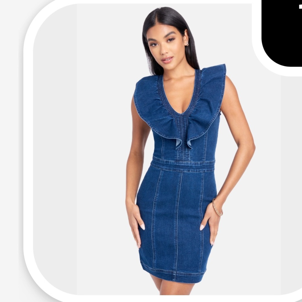 Denim Ruffle V-Neck Dress